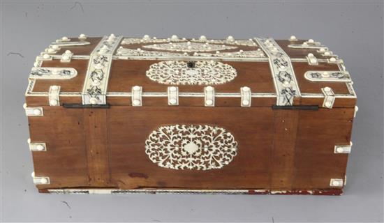 A 19th century Vizagapatam sandalwood and etched ivory writing slope, width 12.25in